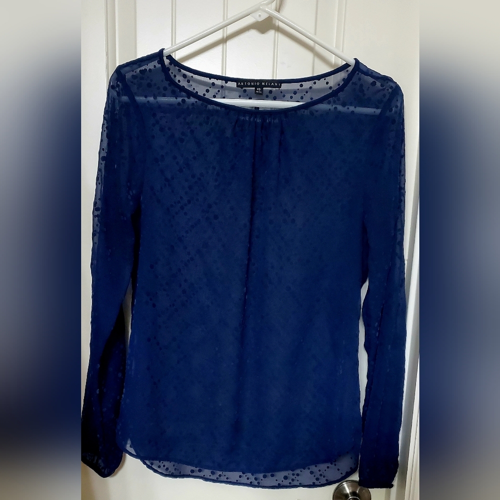 Antonio Melani Deep Blue Sheer Textured Blouse